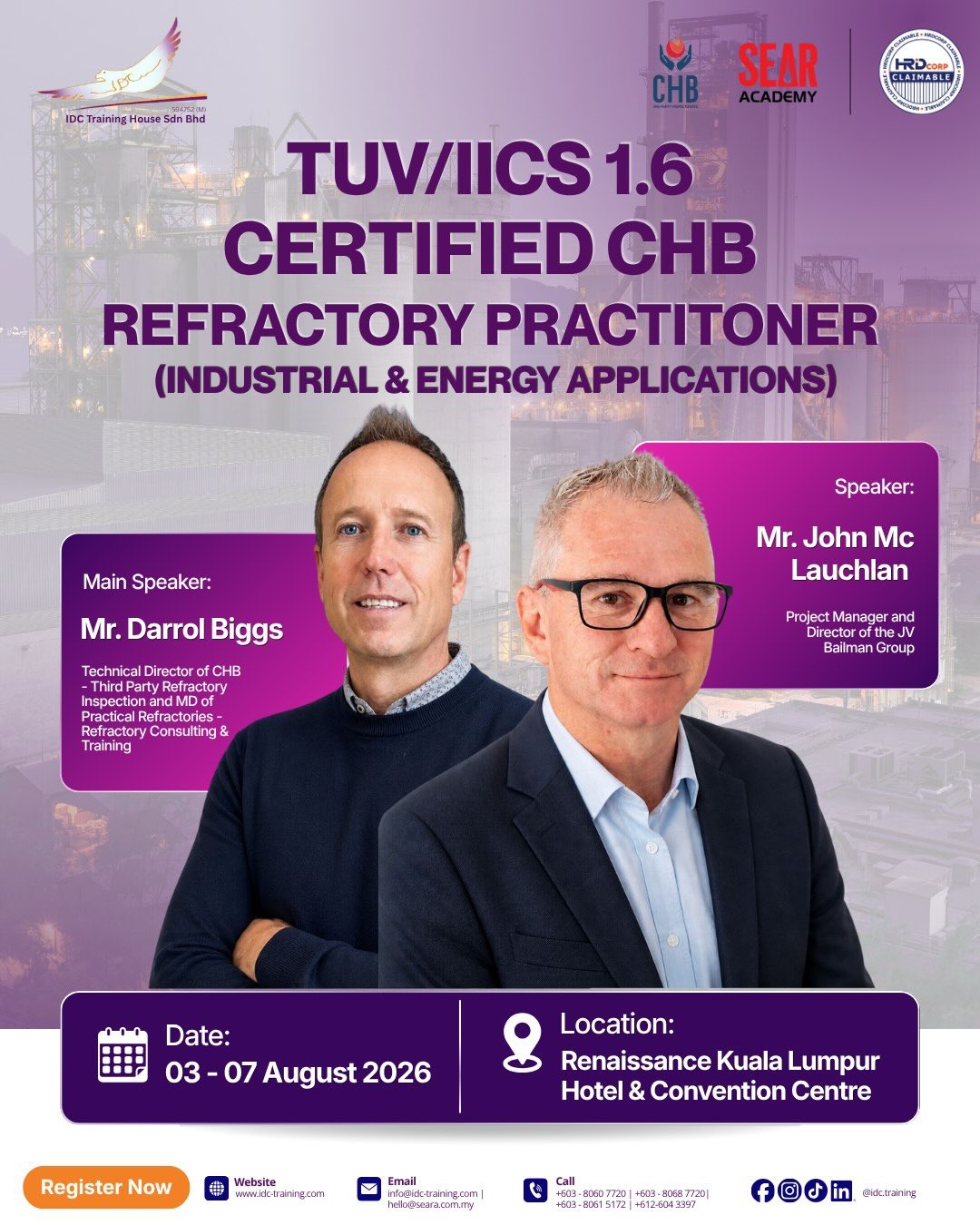 Certified CHB Refractory Practitioner course poster featuring Darrol Biggs and John Mc Lauchlan